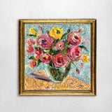 Roses Painting Textured Flowers Original Art Bouquet Impasto Oil Painting 12 x 12 " by Alexandra Jagoda
