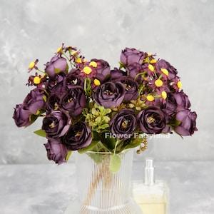 Small Rose and Chamomile Bouquet | Artificial Flower | Wedding/Home Decoration | Gifts - Dark Grape
