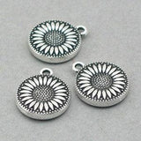 Daisy Flower Charms, Sunflower pendant beads, up to 10 pcs, Antique Silver 15mm CM0811S