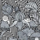 MUSHROOM SNAIL DRAWING Pattern Art, Line Drawing A4, Art Printing, Handmade Mushroom Art Print,Black & White drawing -  High And Mighty