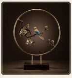 Chinese Pure Bronze 100% Hand-carved Magpie peony flower Circular statue