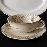 Old Epiag Basket Soup Cup. Floral decorated handle Soup bowl with rose bouquets, basket decor and golden edge