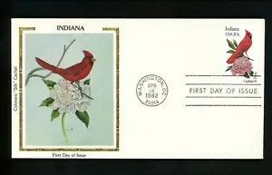 US FDC #1966 Colorano 1982 Birds and Flowers Indiana IN Cardinal Peony