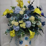 Collectable *KIMBERLY HODGES* Designer Art Vase *BONUS* lg.Blue Yellow Flower Bouquet, Calla Lillies,Magnolia,Peonies + more all included