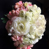 Quick Ship - Cascading Bride's Bouquet in Pink and White Ombr¡§? Roses, Peony, and Ranunculus