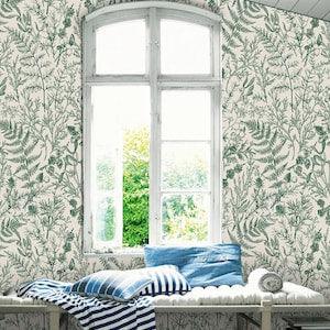 Green Botanical Plants Wallpaper, Peel & Stick, Removable, Triditional Wallpaper