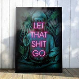 Zen Wall Art in Emerald Green with Funny Spiritual Neon Quote, Tropical Plant Poster