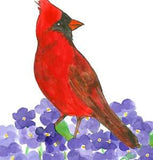 Cardinal Birds Greeting Card Set Of Four Peony Violets Poppy Watercolor Flowers