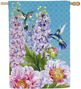 Evergreen Peonies & Hummingbirds 29" x 43" Suede Double-Sided House Flag