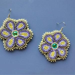 Handmade Anishinaabe Flower Beaded Earrings