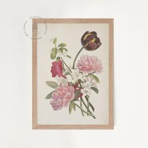 Peony Print, Peony Wall Decor, Vintage Botanical Print, Bedroom Wall Decor, Bouquet of Tulip, Peonies, Apple Tree Branch, Apple Blossom