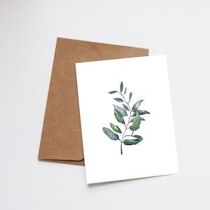Blank Minimalist Greeting Card | Wild Leaves | Botanical Note Card | Watercolor Print Greenery | Any Occasion