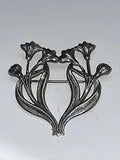 Vintage Unmarked Sterling Silver Flower Brooch Lilies Floral Open Work AL4.3