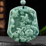 High Quality New 100% Natural Green Jade Jadeite Peony Flower Butterfly Pendant