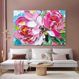 Pink Rose Bouquet Brush Traces Decorative Roll Up Canvas, Stretched Canvas Art, Framed Wall Art Painting