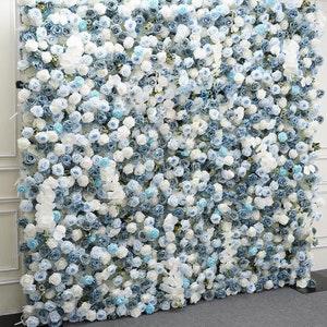 Dusty Blue White Rose Orchid Floral Wall 5D Roll Up Cloth Curtain Flower Wall for Outdoor Indoor Wedding Salon Party Stage Decor backdrop