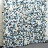 Dusty Blue White Rose Orchid Floral Wall 5D Roll Up Cloth Curtain Flower Wall for Outdoor Indoor Wedding Salon Party Stage Decor backdrop