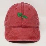 Monstera Embroidered Tropical Plant Green Leaf Baseball Cap, Washed Cotton Curve Brim Summer Hat