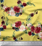 Soimoi Yellow Cotton Poplin Fabric Ranunculus & Penoy Floral Print-sCj