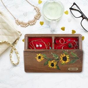 MONET- Handpainted Sunflower Jewelry Box, Travel Jewelry Box, Travel Jewelry Case, Unique Jewelry Box, Jewelry Organizer, Gift For Her