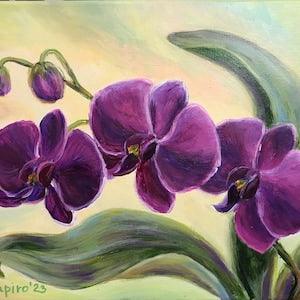 Purple Orchid Flower painting 11x14 Original Acrylic painting on canvas Flower Wall Art, Floral Wall Decor Exotic Tropical plant painting
