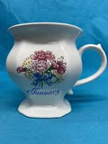 Avon Flower Of The Month Mug January Carnation NIB White Ceramic W/ Pink Flowers