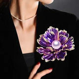 Woman's Charming Red Peony Flower Pendant Brooch Pin Zircon Crystal Lotus Gifts