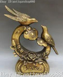 11" Marked China Bronze Auspicious Ruyi Peony Flower Double Magpie Bird Statue