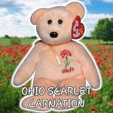 ?? 2005 OHIO SCARLET CARNATION State FLOWERS Peach Bear Ty Beanie Babies *MWMT*