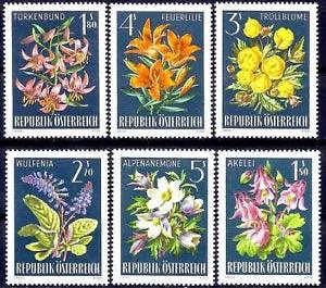Austria 1966 Alpine Flowers Plants Lily Anemone Wulfenia Nature 6v set MNH