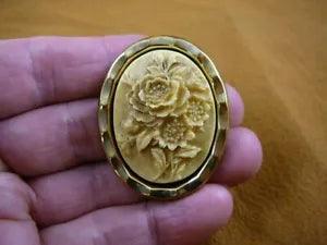 (cm92-2) ivory color FLOWER BOUQUET peonies flowers CAMEO Pin Pendant brooch