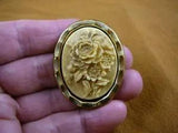 (cm92-2) ivory color FLOWER BOUQUET peonies flowers CAMEO Pin Pendant brooch