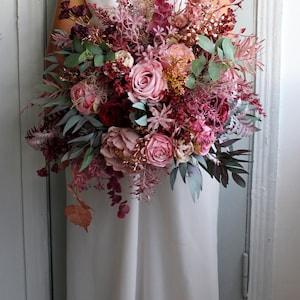Dusty rose burgundy bouquet, Rose gold bouquet, Cascading bouquet, Boho bridal bouquet