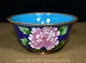 6.2 " China Cloisonne enamel Bronze Gilt Dynasty Peony Flower Pattern Bowl Bowls