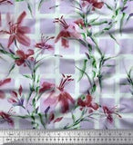 Soimoi Cotton Poplin Fabric Check & Lily Flower Printed Fabric 1-hPk