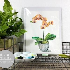 Original Orchid Watercolor Painting - Painting titled, "Orange Orchid", Original Art, Original Painting