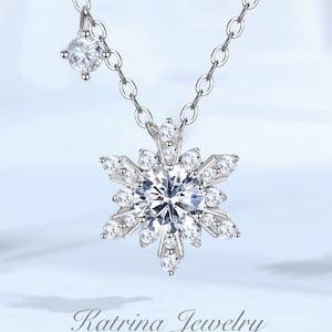 1CT Snowflake Shaped White Lab Created Diamond Necklace For Women, Dainty Sterling Silver s925, Unique Luxury Jewelry Design, Gift For Her