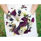 White Tiger Lilies Plum Roses Navy Callas - Bridal or Bridesmaid Bouquet Groom Groomsmen Boutonniere Add Flower Crown Centerpiece & More!