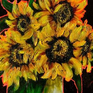 Sunflower Painting Original Art Flower Painting  Gold Leaf Painting Oil Original Painting 8 by 10 inches by Zhanna Vitkovska