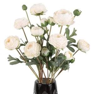 White Artificial Ranunculus Flowers Bouquets,18 Heads Vintage Silk Flowers