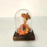 VINTAGE LEONARD CREATIONS DRIED FLOWERS UNDER GLASS DOME ON WOOD BASE