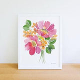 Peony Bouquet Art Print | Peonies | Wildflower Watercolor Painting | Vibrant Flowers | 8x10, 9x12, 11x14 inches | Pink Flower Painting