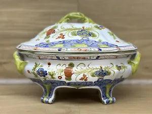 Faenza Garofano AMM Blue Carnation Style  Soup Tureen & Platter Made in Italy