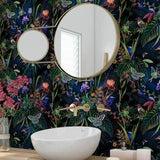 Botanical wallpaper secret garden at night, butterflies, plants, Peel and stick wall and Traditional murals #3376
