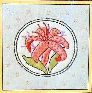 Vintage Sunset Stitchery Satin Lily Tiger Flower Crewel Embroidery Kits 5x5"