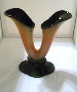 Vintage Art Nouveau Hull double cala lily vase USA 103 orange and green