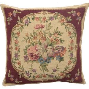 Bouquet Floral Red Tapestry Cushion Cover - Flower Bouquet Cushion Case - Throw Pillow Cover - 18x18 inch Gobelin Pillow Cover