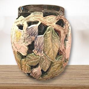 3D- Hand Cut-Ceramic Planter | Hand Painted | Green, Brown, Yellow, Black, White Glazes | 7" x 5" Welcomes Succulent, Orchid, Pethos