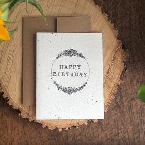 Happy Birthday Card - with Plantable Wildflower Seed Paper | Hand Drawn, Pen & Ink Note Card