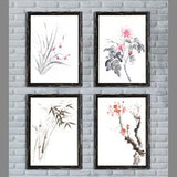 Art Zen Four Noble Orchid Bamboo Chrysanthemum Plum Blossom Original Sumi-e  Feng shui Paintings